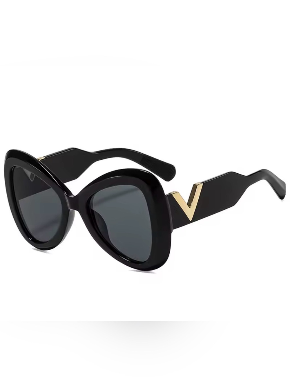 Black Cat-Eye Sunglasses with Gold Accent
